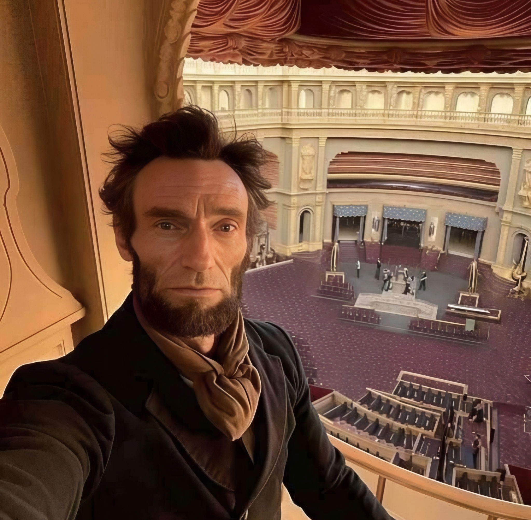 Abe Lincoln Selfie At Theatre - This Play Is Gonna Be Lit meme template variation