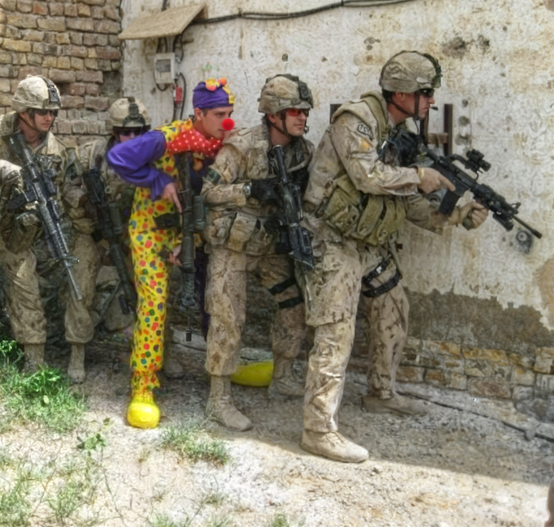 Army Soldiers With Clown Stacked Up meme template