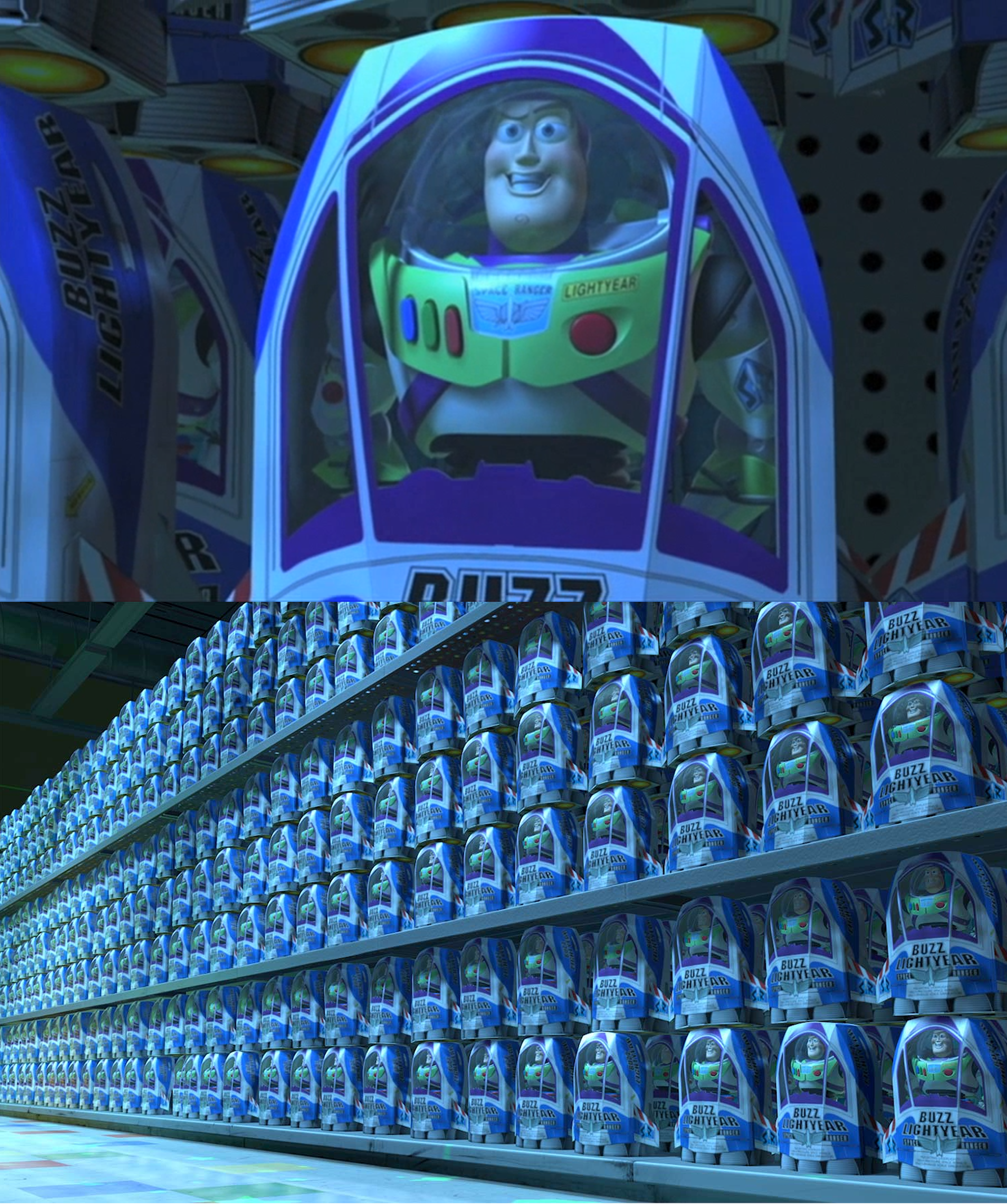 Buzz Light Year with Clones On Store Shelf meme template variation