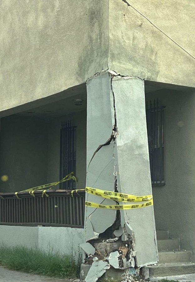 Caution Tape Fix on Building Pillar meme template