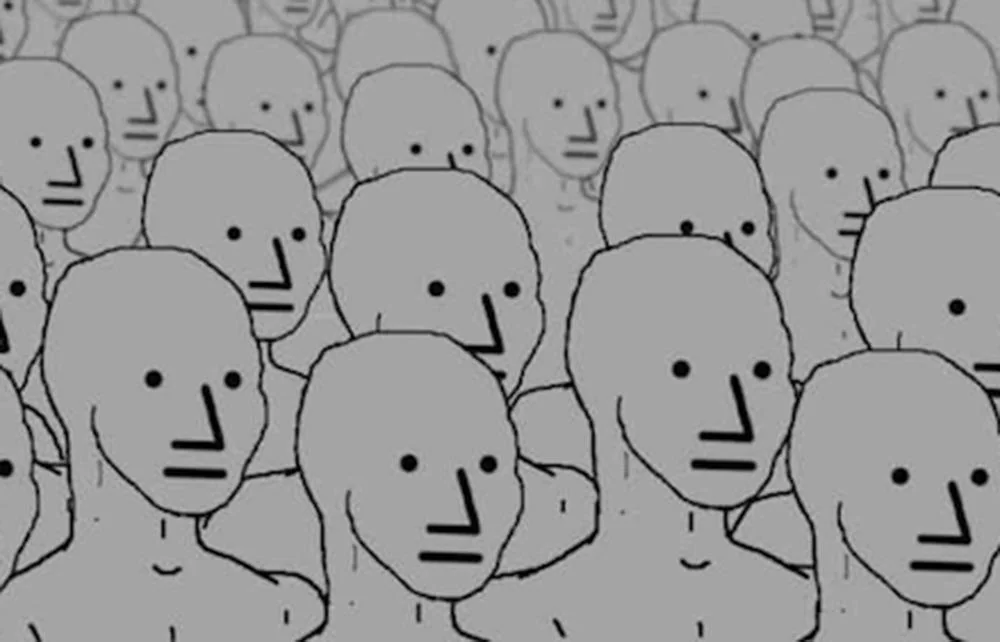 Crowd of NPCs meme template variation