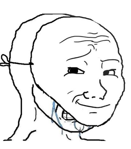 Crying Wojak with Happy Mask meme template variation