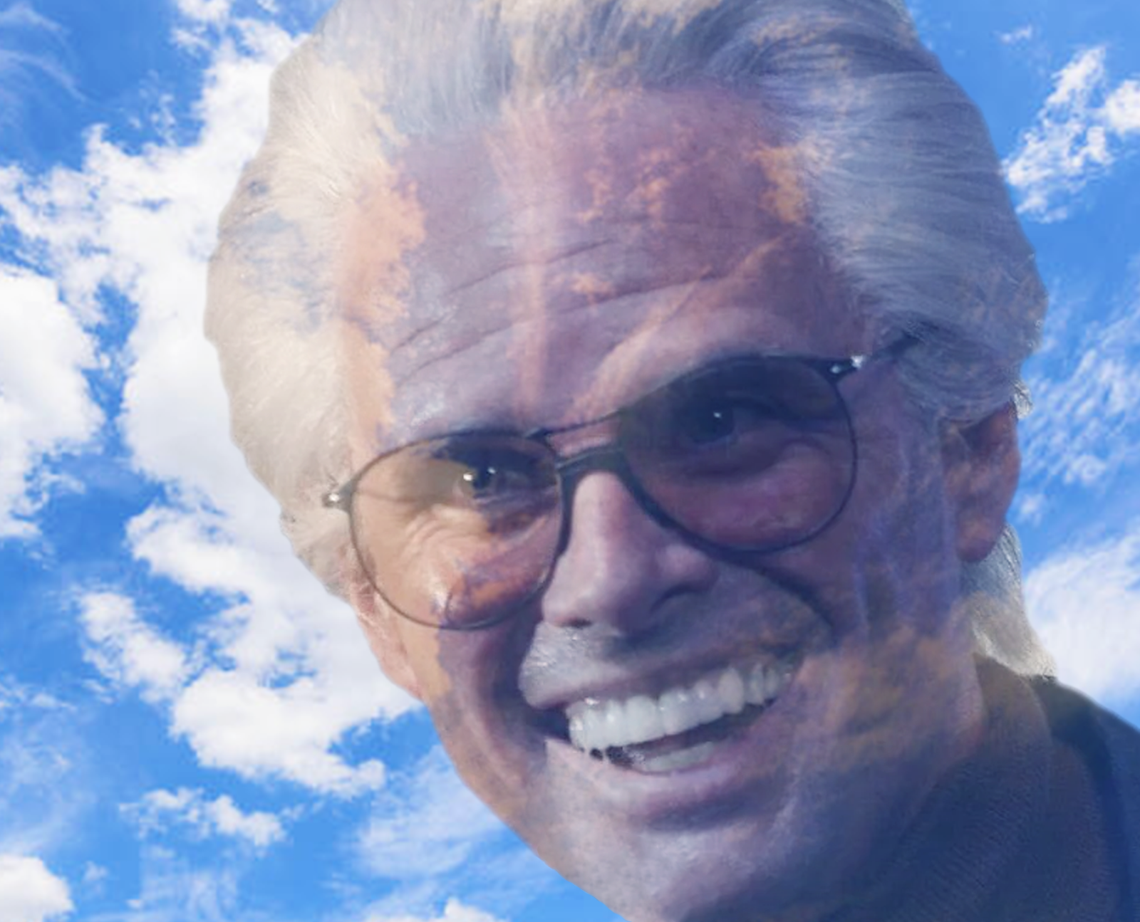 Grandpa In Heaven/Old Man Smiling In Blue Skies - Uncle Baby Billy - The Righteous Gemstones meme template variation
