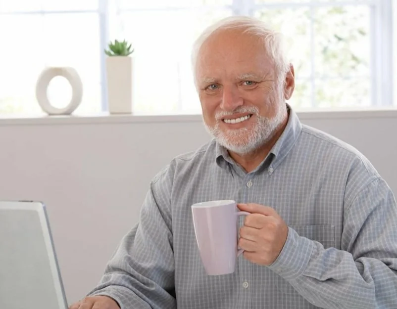 Hide the Pain Harold meme template variation