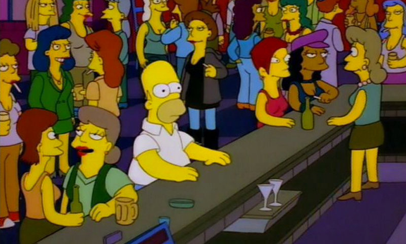 Homer Simpson In Lesbian Bar meme template variation