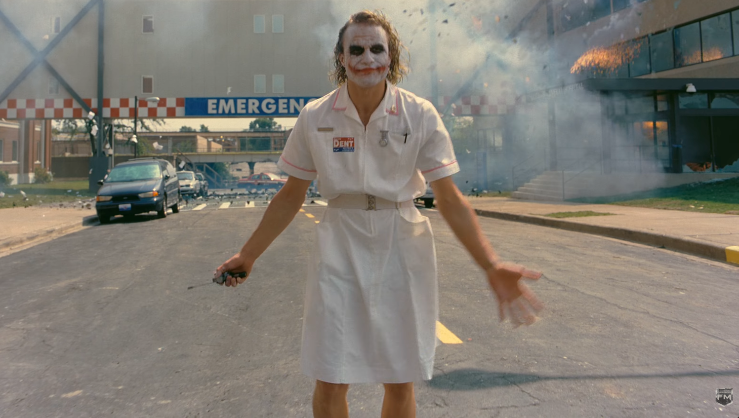 Joker Blowing Up Hospital - The Dark Knight meme template variation