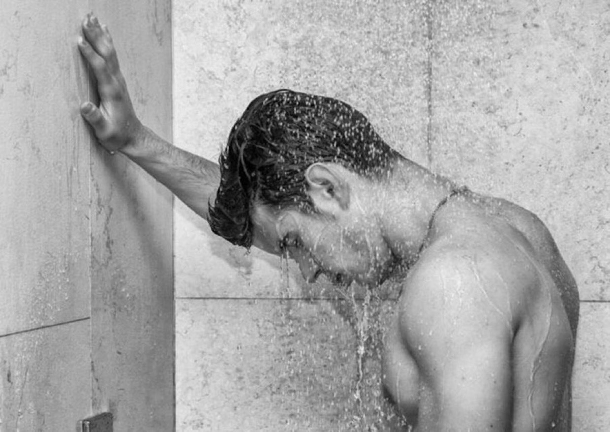 Man Showering - Black and White meme template