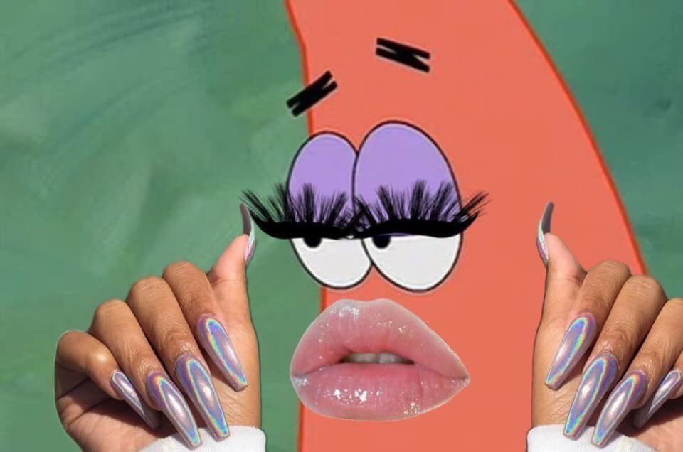 Patrick with Nails, Lashes, and Lipstick meme template