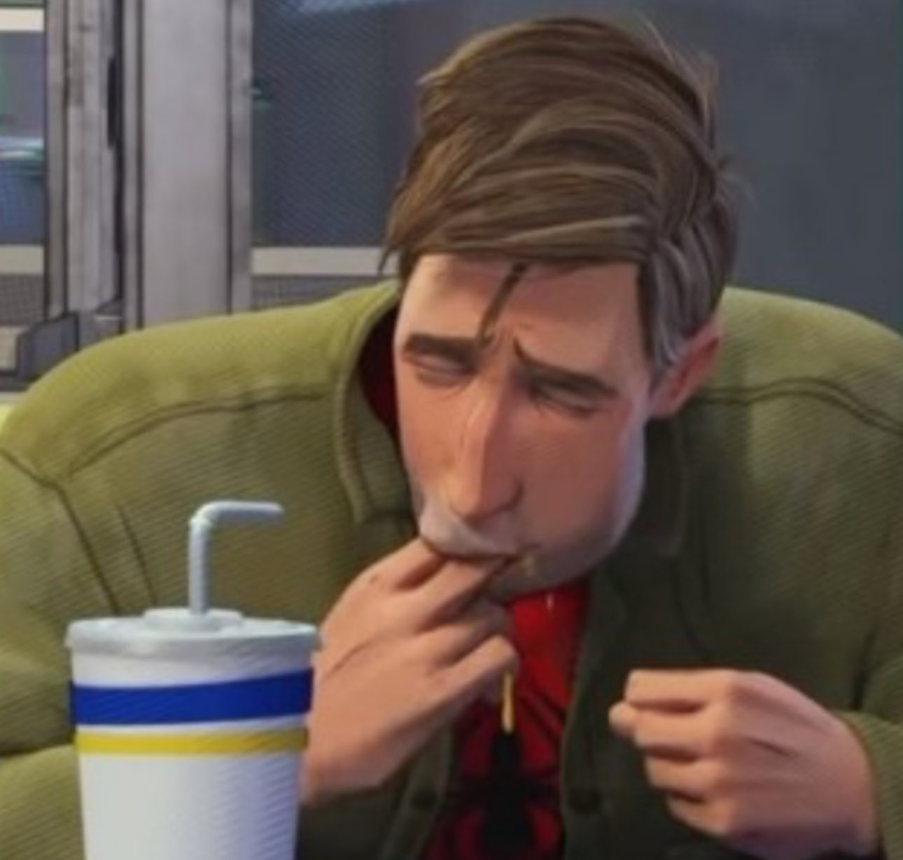 Peter Parker Eating - Spider-man Into the Spiderverse meme template variation