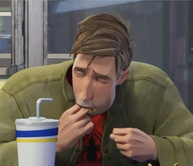 Peter Parker Eating - Spider-man Into the Spiderverse meme template