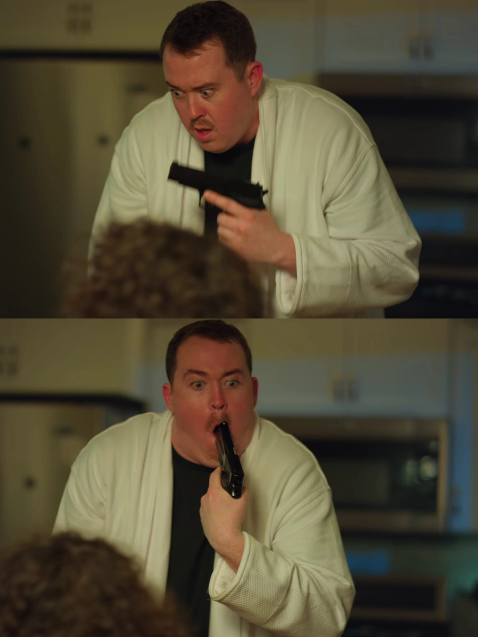 Shane Gillis Sleep Walking with Gun meme template variation