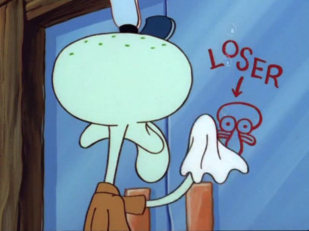 Squidward Cleaning Loser Graffiti meme template variation
