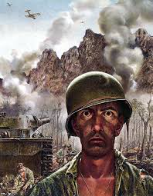 Thousand Yard Stare meme template variation
