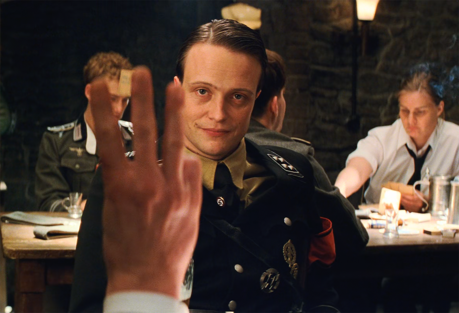 Three Finger Gesture Reveals Imposter - Inglourious Basterds meme template