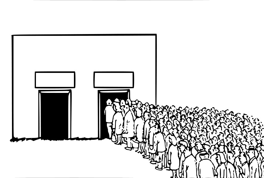 Two Doors with Crowd meme template variation