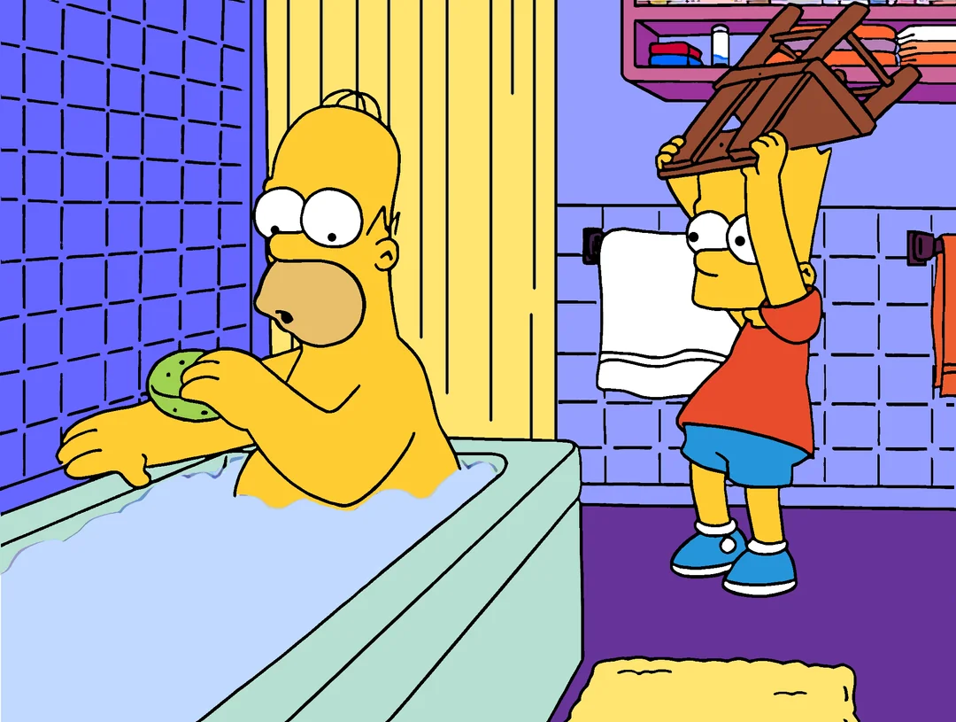 Bart Hitting Homer with a Chair - The Simpsons meme template