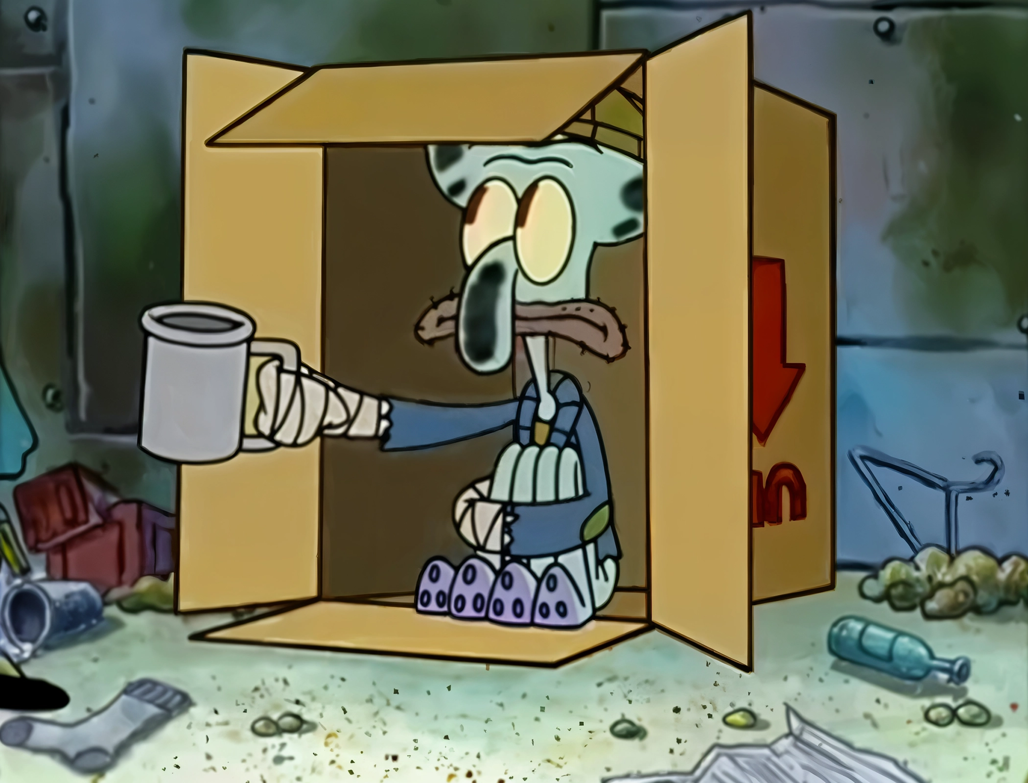 Beggar Squidward - SpongeBob SquarePants meme template
