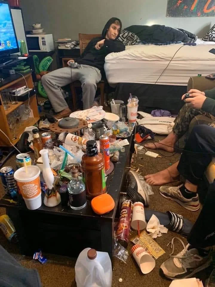 Dirty College Dorm Room With Trash meme template