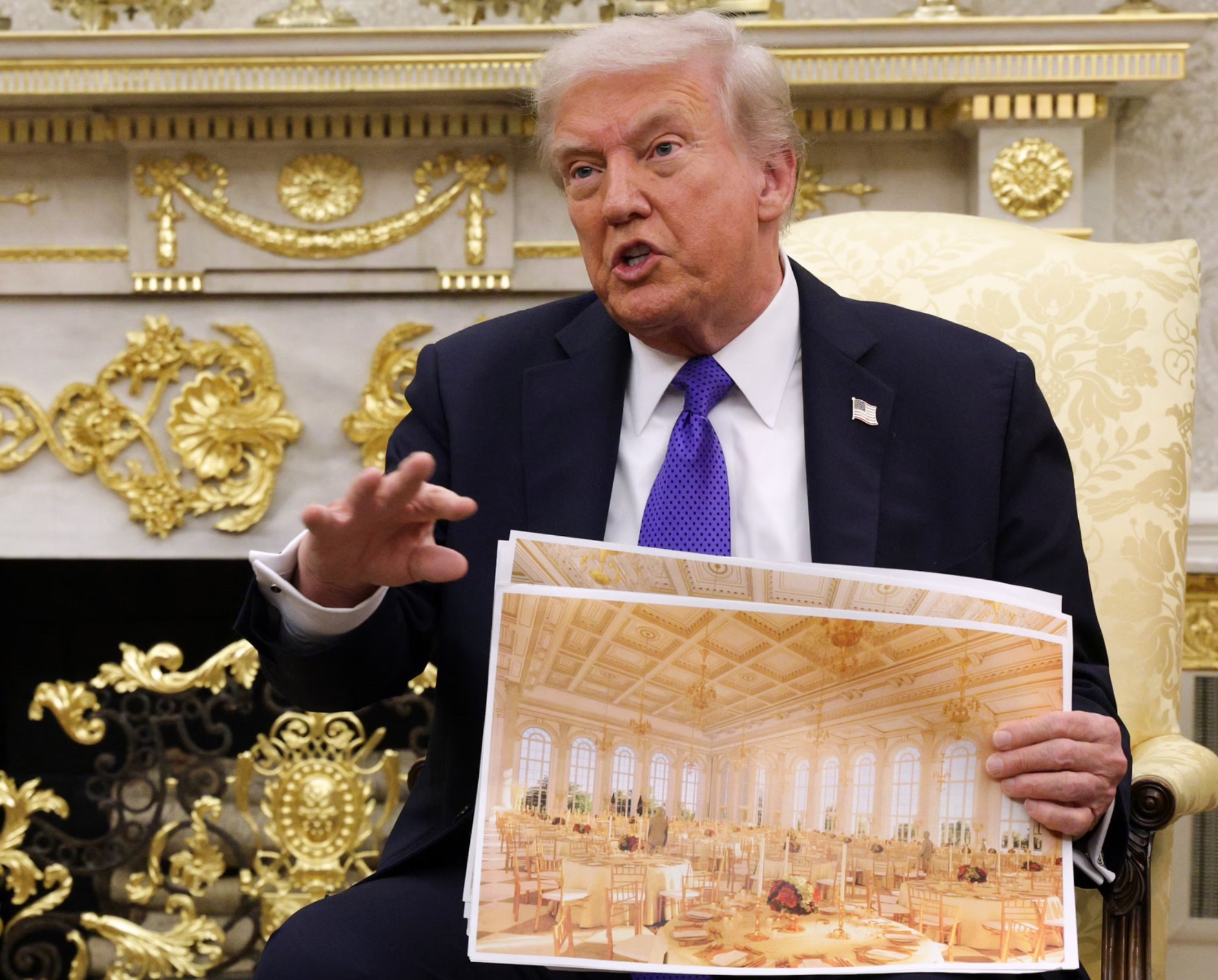 Donald Trump Showing Off Ballroom Pictures meme template