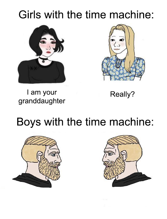 Girls with Time Machine Vs. Boys with Time Machine meme template